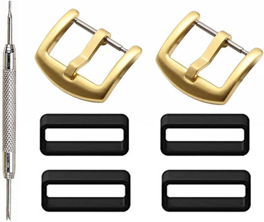 304 Stainless Steel Watch Buckle Clasp with Rubber Silicone Watch Band Loops Replacement for Watch Bands Strap - 18Mm 20Mm 22Mm 24Mm (Silver/Gold) Watch Band Buckle Rubber Silicone Watch Band Loops