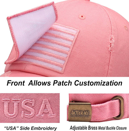American Flag Unisex Baseball Hat for Men and Women | USA Flag Mesh Snapback Flat Visor Cap + 2 Patriotic Patches