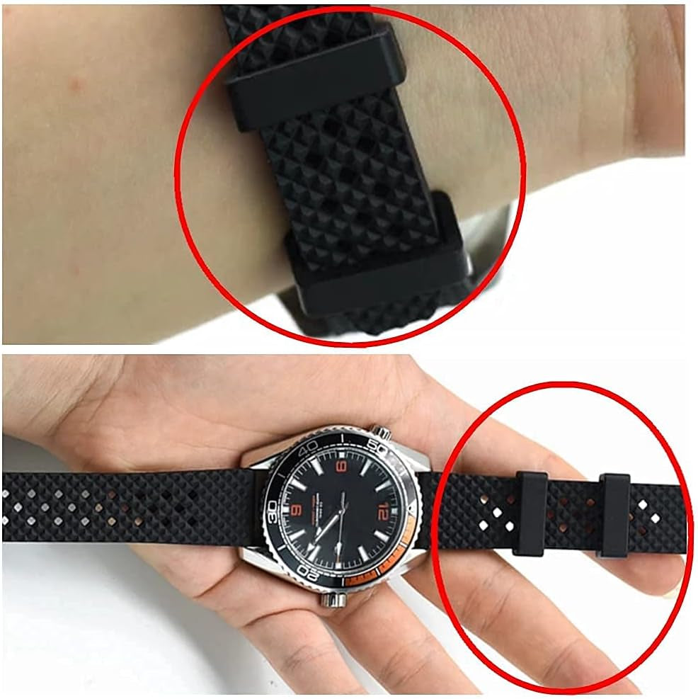 304 Stainless Steel Watch Buckle Clasp with Rubber Silicone Watch Band Loops Replacement for Watch Bands Strap - 18Mm 20Mm 22Mm 24Mm (Silver/Gold) Watch Band Buckle Rubber Silicone Watch Band Loops