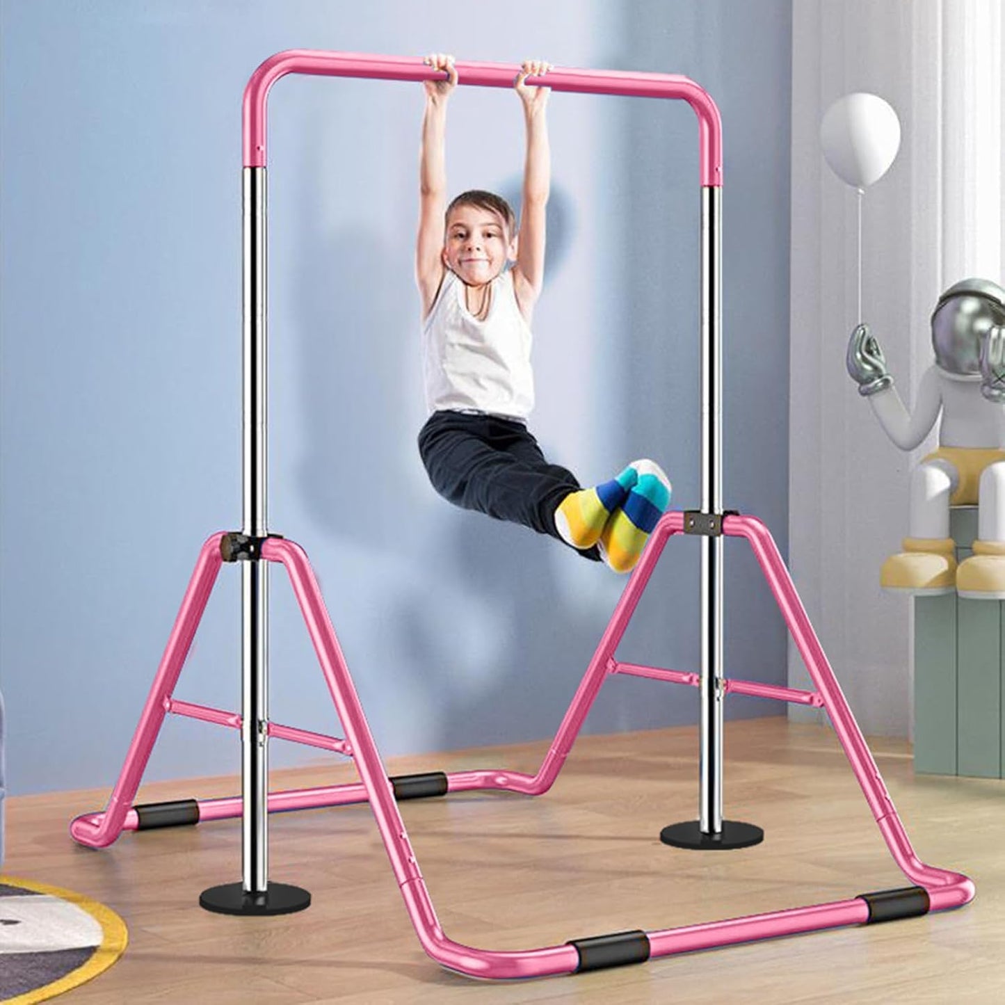 Gymnastics Bars Kids Kip Training Bars for Home, Folding Horizontal Bars with Adjustable Height, Practice Bar Gymnastic for Kids, Child, Girls, Boys (Pink Pro)