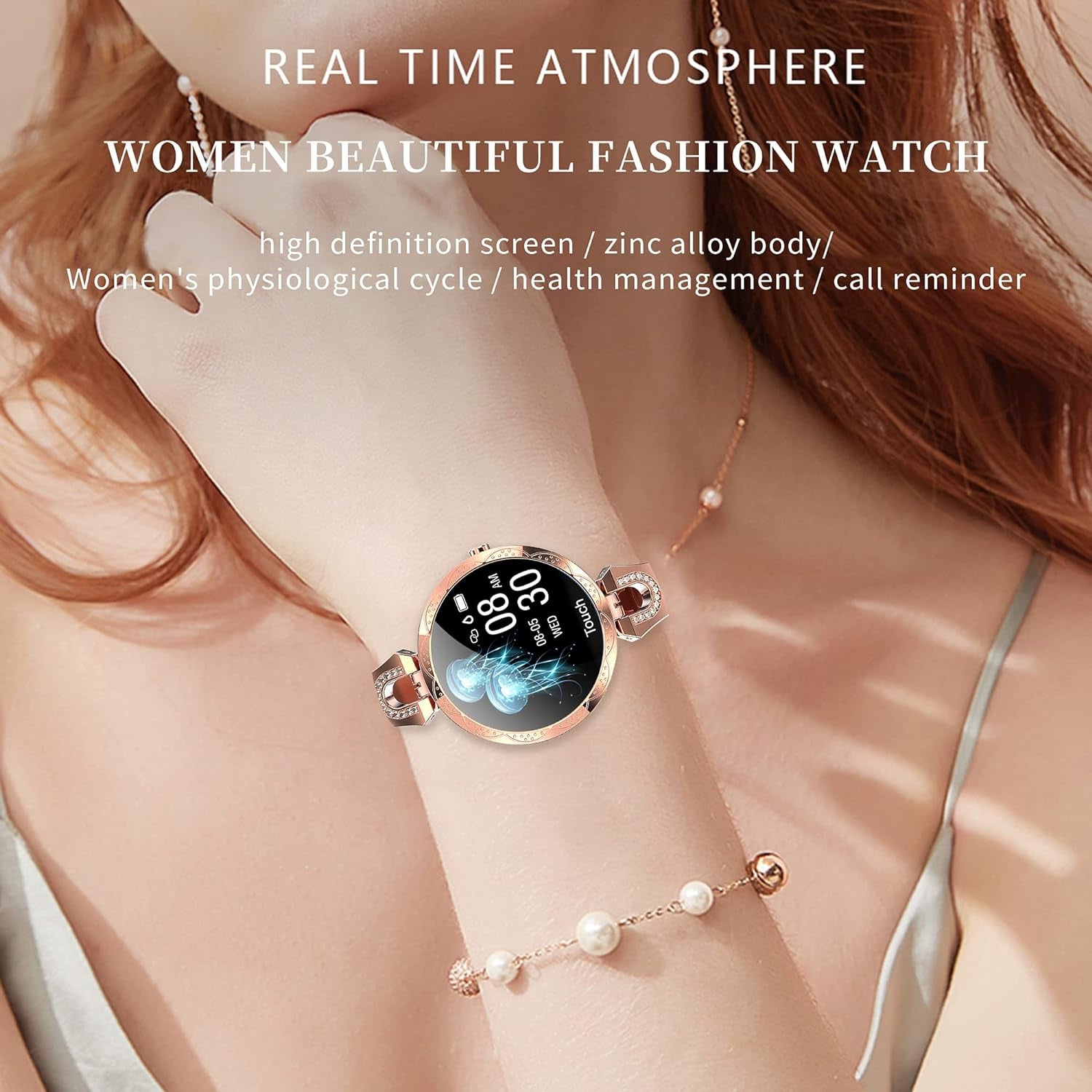 Women Smart Watch for Android Ios Phone Fitness Tracker Heart Rate Monitor Waterproof Activity Tracker Pedometer Step Calories Counter Sleep Tracker Exercise Sport Luxury Fashion Lady Smartwatch