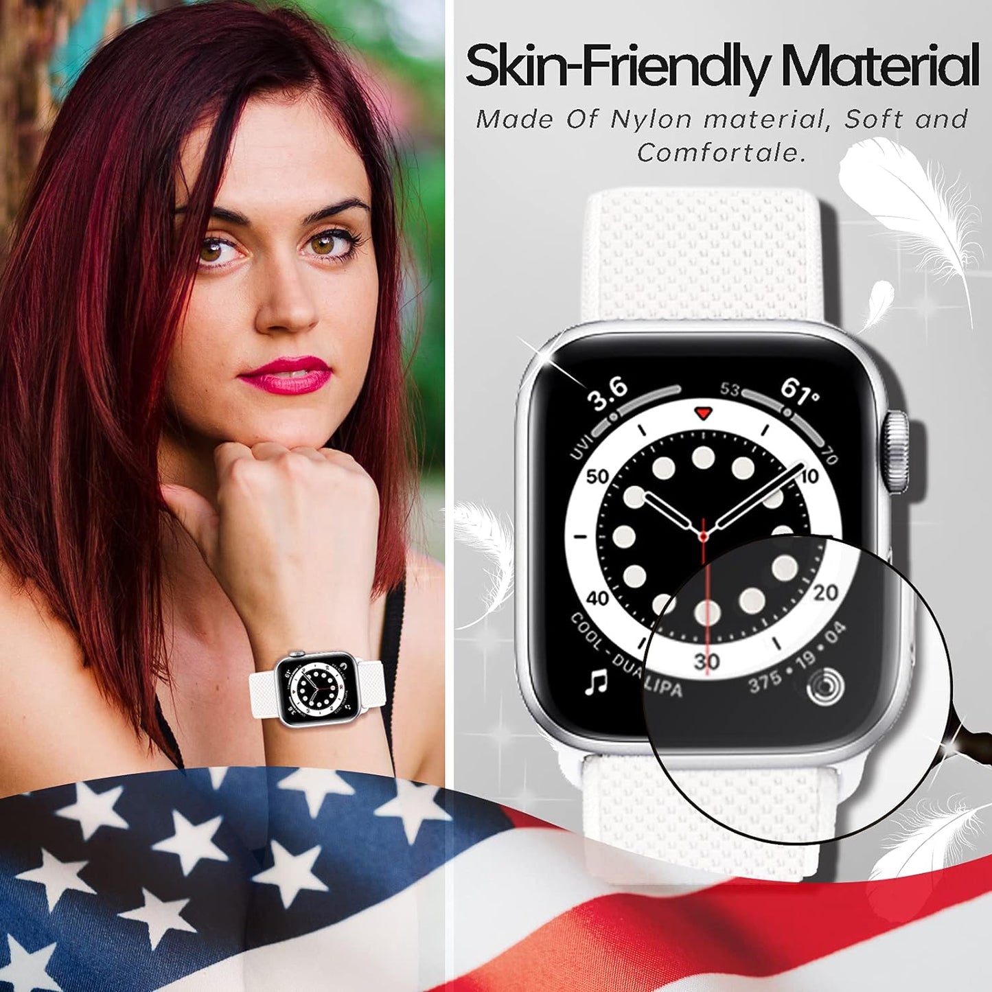 Stretchy Nylon Band Compatible with Apple Watch Band for Iwatch Series 7/6/5/4/3/2/1/SE, Adjustable Sport Solo Loop Elastic Strap for Women Men, 38Mm/40Mm/41Mm, White