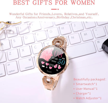 Women Smart Watch for Android Ios Phone Fitness Tracker Heart Rate Monitor Waterproof Activity Tracker Pedometer Step Calories Counter Sleep Tracker Exercise Sport Luxury Fashion Lady Smartwatch