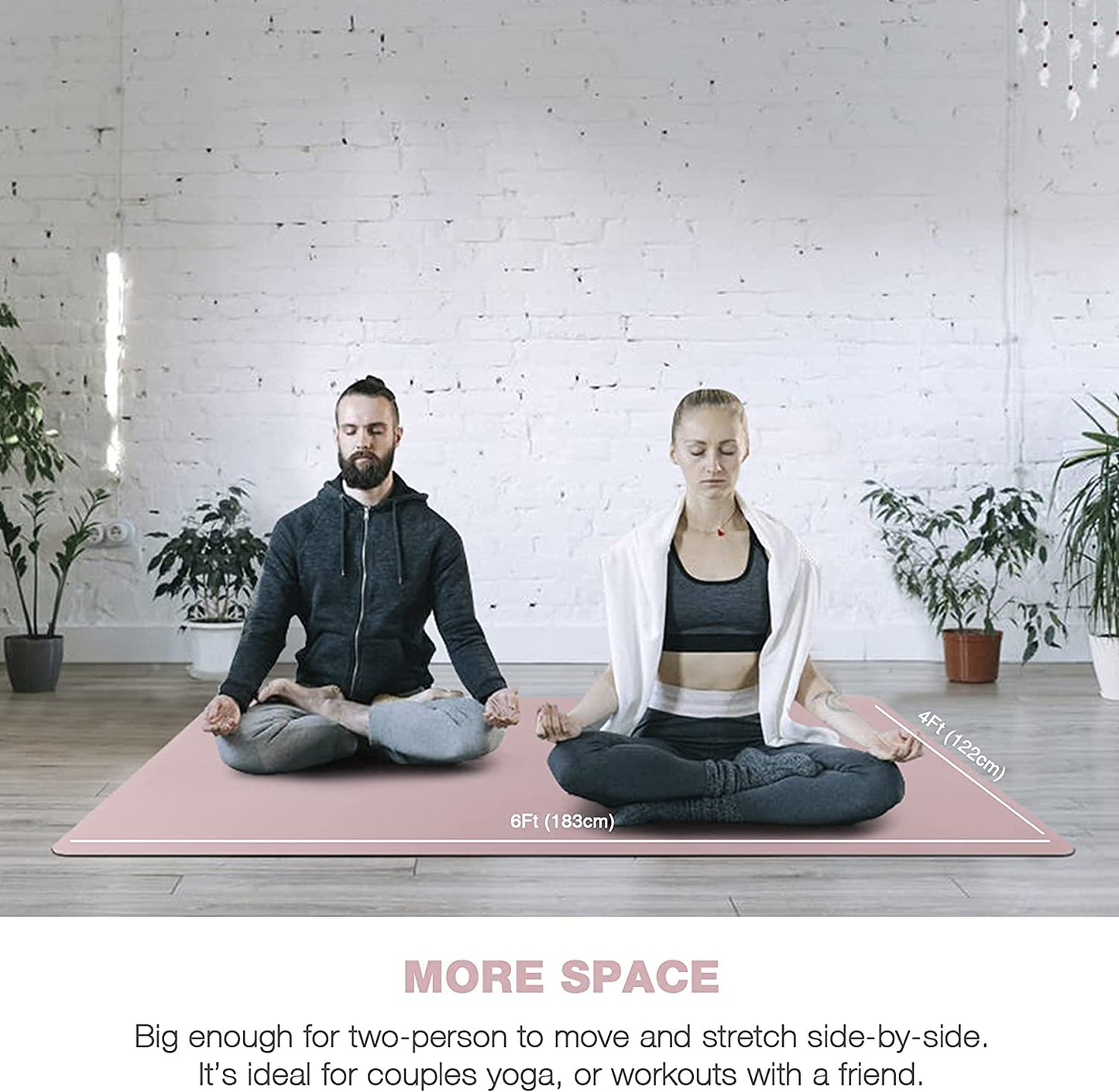 Large Yoga Mat for Men and Women 1/4 & 2/5 Inch Extra Thick TPE Fitness Mat for Home Gym Workout, Non-Slip, Eco Friendly Exercise Mat for Yoga, Pilates, Stretching, Meditation