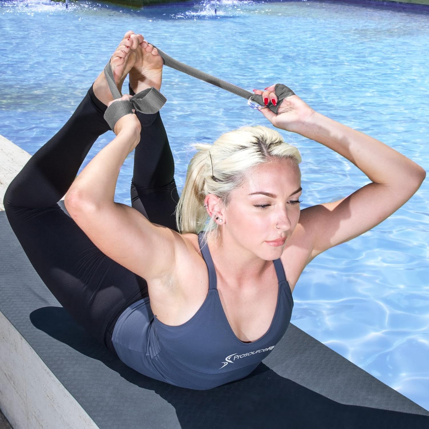Metal D-Ring Yoga Strap 8’ Durable Cotton for Stretching and Flexibility