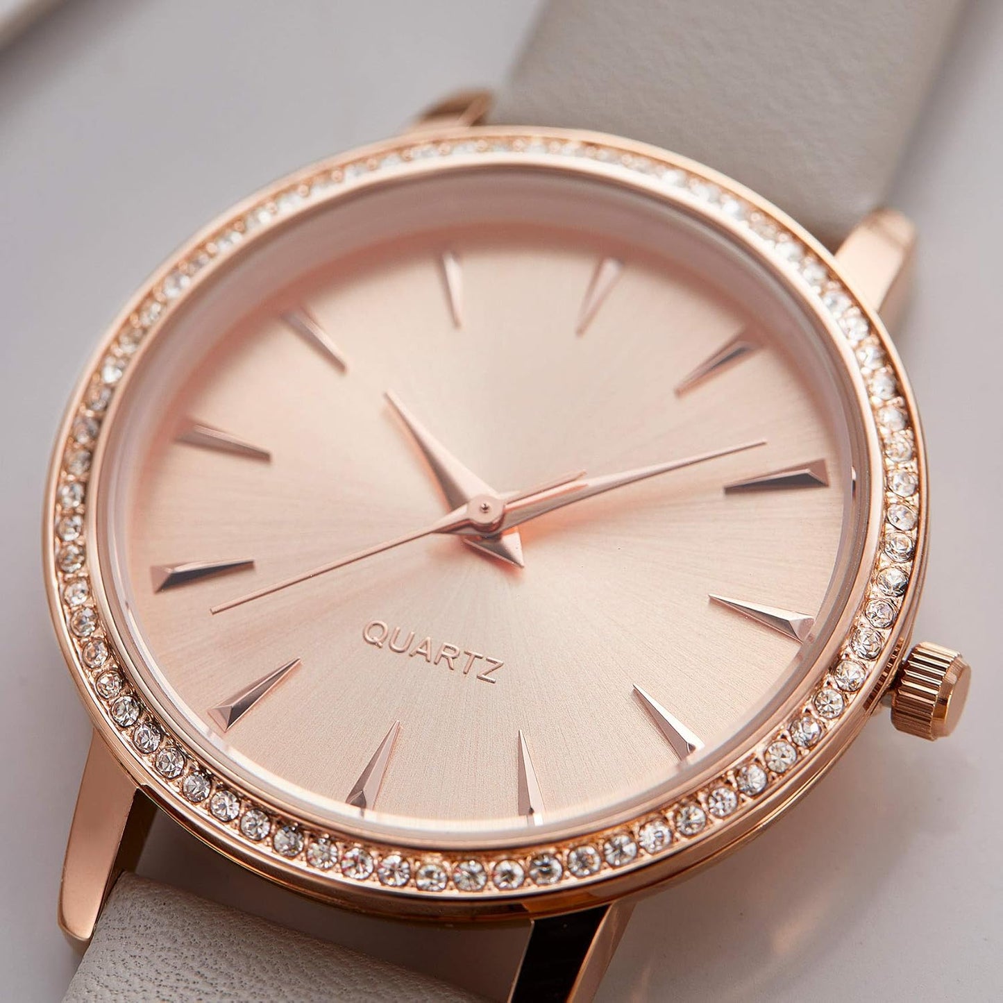 Women'S Watches with Stainless Steel Square round Dial Quartz Watch with Satin Genuine Leather Strap Elegant Minimalist Waterproof