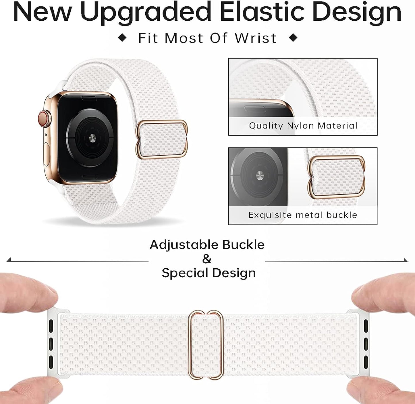 Stretchy Nylon Band Compatible with Apple Watch Band for Iwatch Series 7/6/5/4/3/2/1/SE, Adjustable Sport Solo Loop Elastic Strap for Women Men, 38Mm/40Mm/41Mm, White