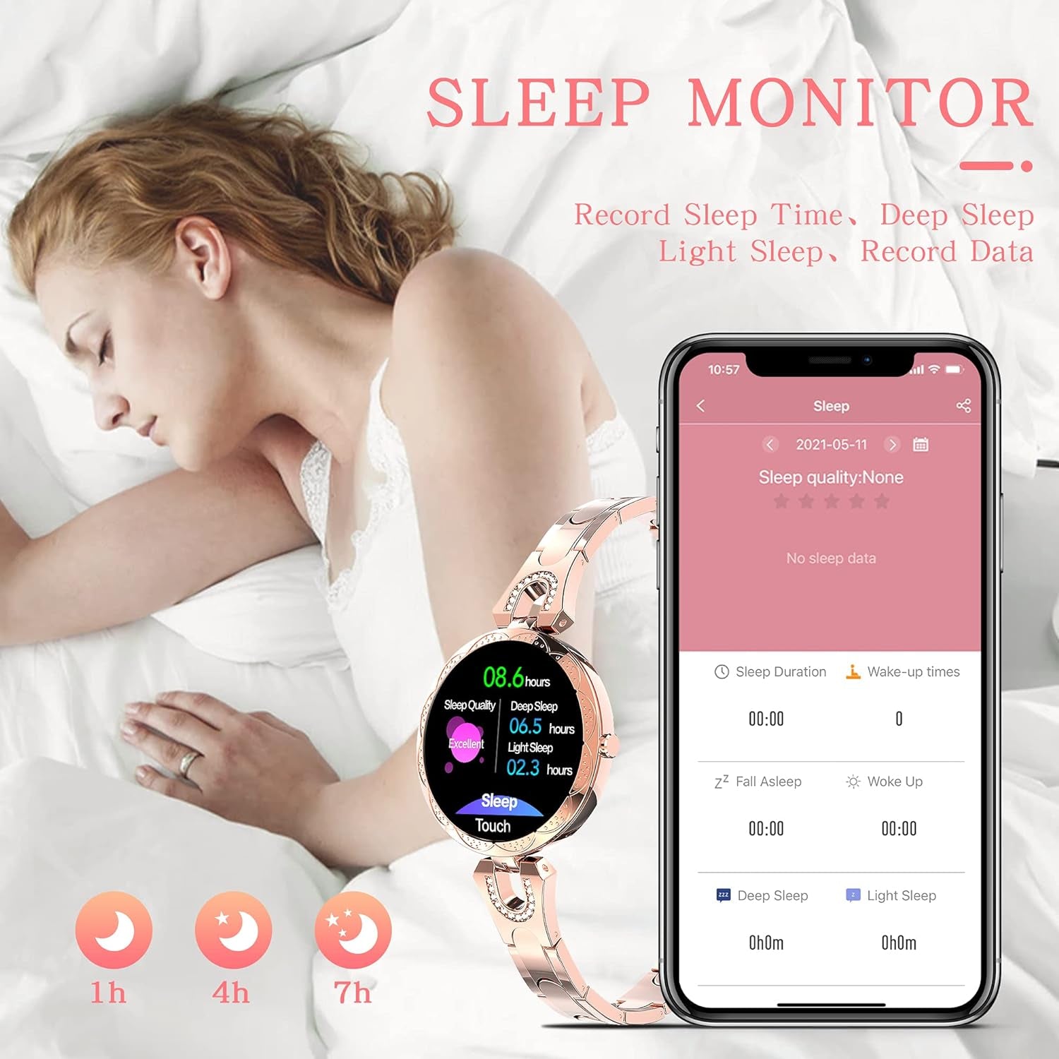 Women Smart Watch for Android Ios Phone Fitness Tracker Heart Rate Monitor Waterproof Activity Tracker Pedometer Step Calories Counter Sleep Tracker Exercise Sport Luxury Fashion Lady Smartwatch