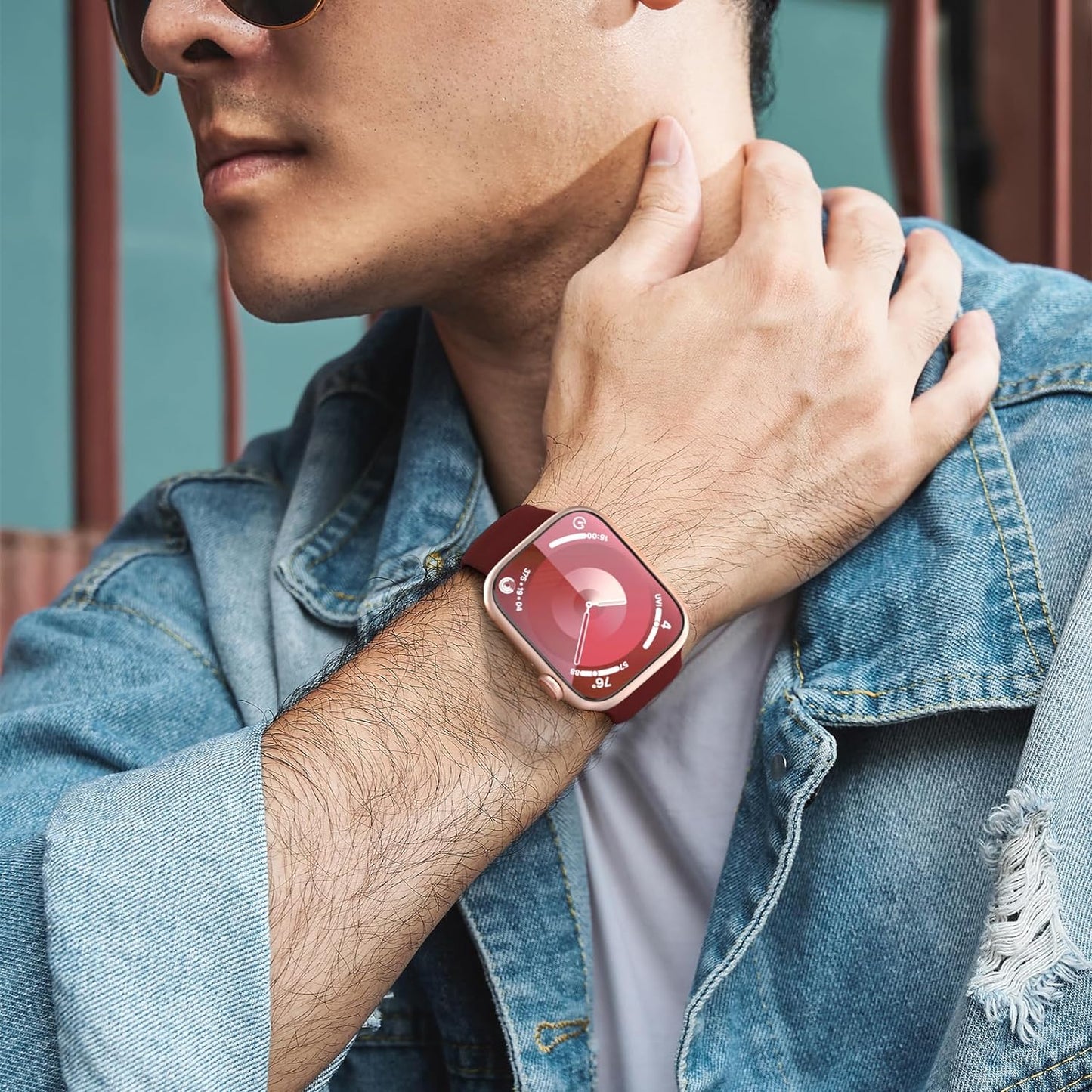Sport Band Compatible with Apple Watch 38Mm 40Mm 41Mm 42Mm 44Mm 45Mm 46Mm 49Mm, Soft Silicone Replacement Strap Wristbands for Iwatch Series 10/9/8/7/6/5/4/3/2/1 Ultra SE Women Men, Wine Red