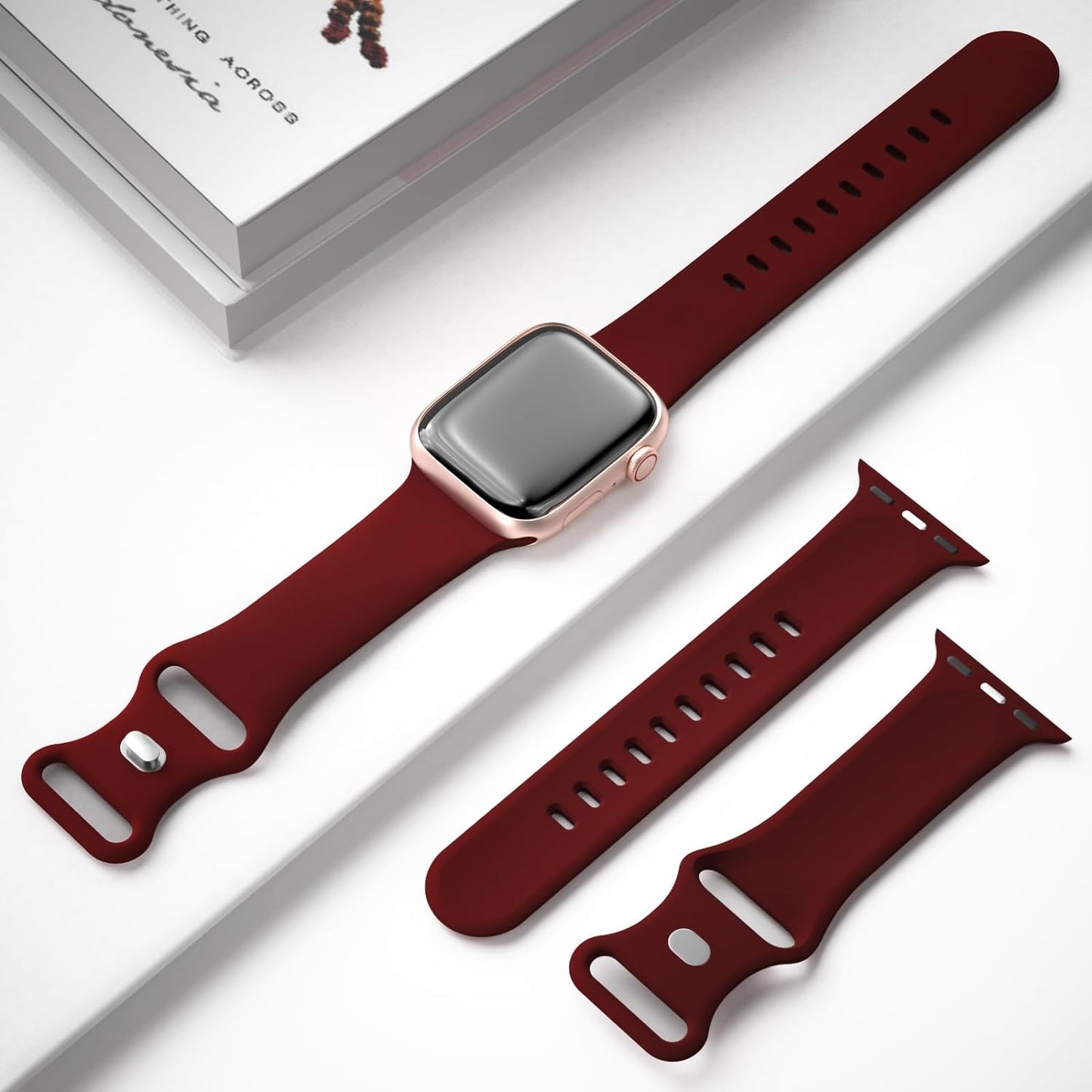 Sport Band Compatible with Apple Watch 38Mm 40Mm 41Mm 42Mm 44Mm 45Mm 46Mm 49Mm, Soft Silicone Replacement Strap Wristbands for Iwatch Series 10/9/8/7/6/5/4/3/2/1 Ultra SE Women Men, Wine Red