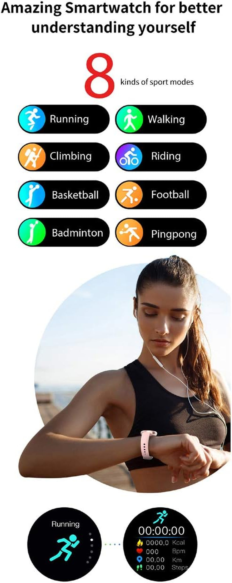 Smart Watches for Women, Sport Fitness Watch with Bluetooth/Heart Rate/Blood Pressure/Spo2/Sleeping Tracker/Pedometer/Multiple Sport Modes, Waterproof Fashion Smart Watch Sync with Google Fit App