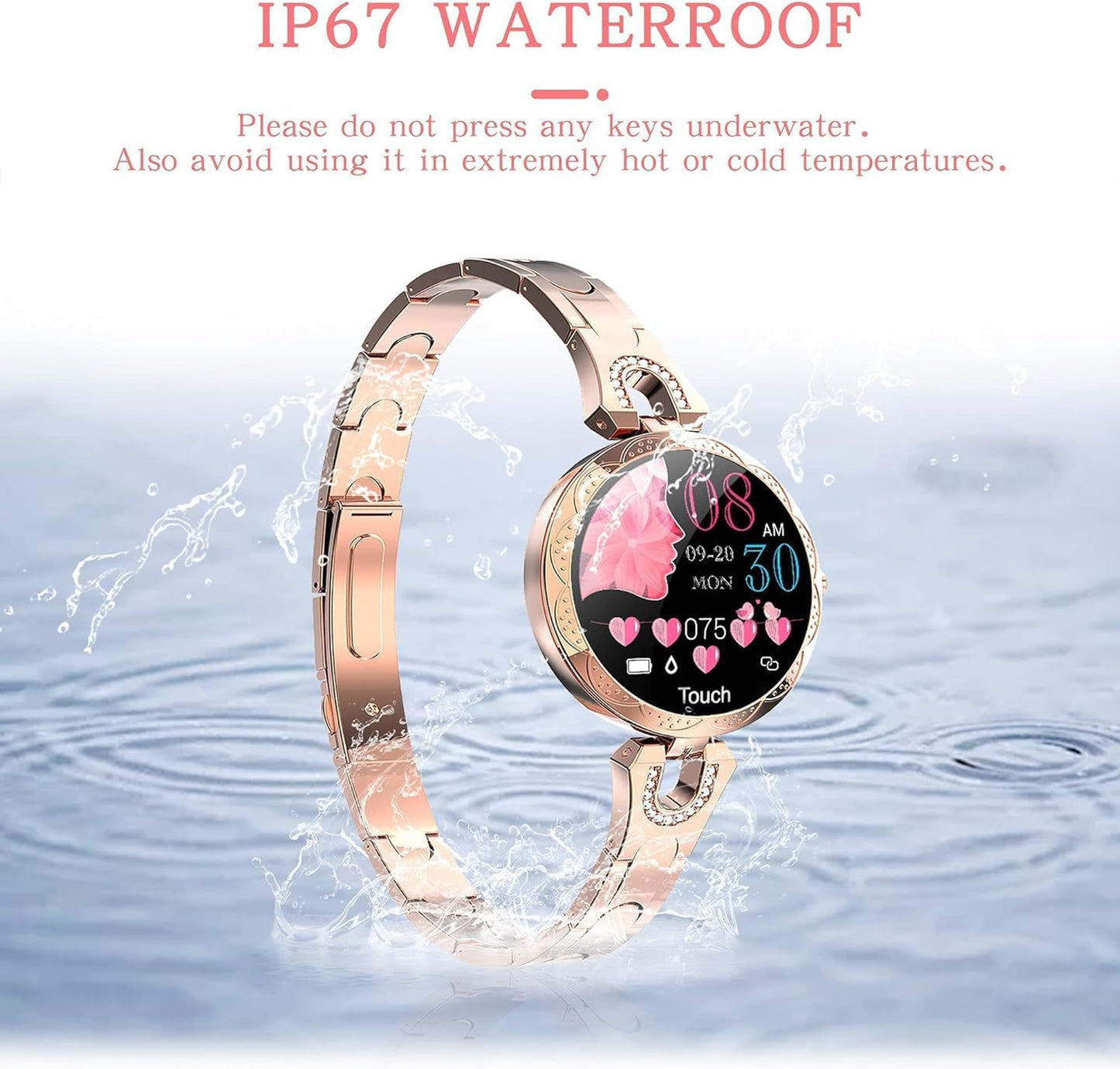 Women Smart Watch for Android Ios Phone Fitness Tracker Heart Rate Monitor Waterproof Activity Tracker Pedometer Step Calories Counter Sleep Tracker Exercise Sport Luxury Fashion Lady Smartwatch