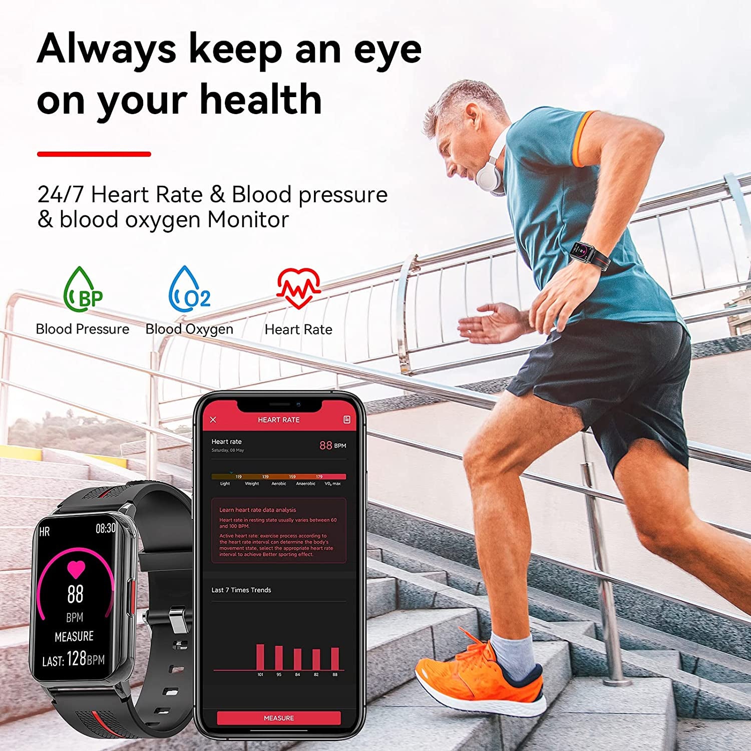 Smart Watch for Android Ios Phones,1.57 Inch Full Touch Screen Fitness Tracker with Heart Rate & Blood Oxygen Monitoring IP68 Waterproof Smart Watches for Men Women (Black)