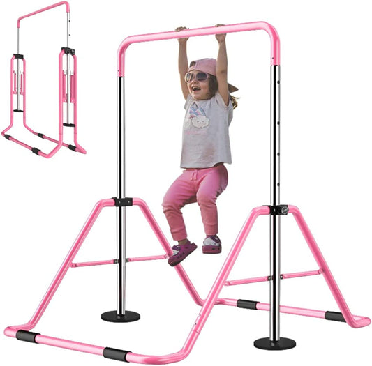 Gymnastics Bars Kids Kip Training Bars for Home, Folding Horizontal Bars with Adjustable Height, Practice Bar Gymnastic for Kids, Child, Girls, Boys (Pink Pro)