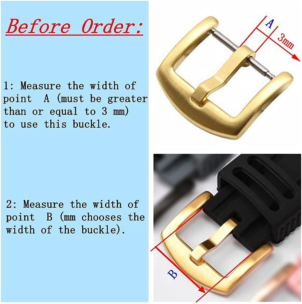 304 Stainless Steel Watch Buckle Clasp with Rubber Silicone Watch Band Loops Replacement for Watch Bands Strap - 18Mm 20Mm 22Mm 24Mm (Silver/Gold) Watch Band Buckle Rubber Silicone Watch Band Loops