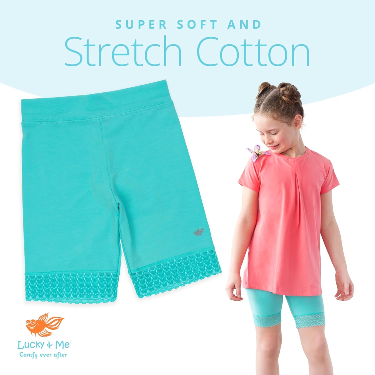 Girls Bike Shorts, Super Soft Cotton Modal Blend with Lace Trim, Jada 3 Pack