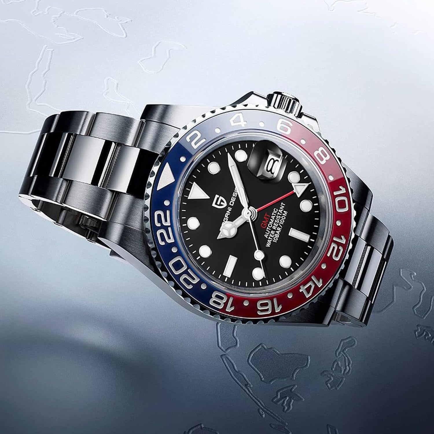 Pagani Design Men'S Watches GMT Automatic Watch for Men Sapphire Glass Fashion Business Stainless Steel 100M Waterproof Men'S Wrist Watches PD-1662