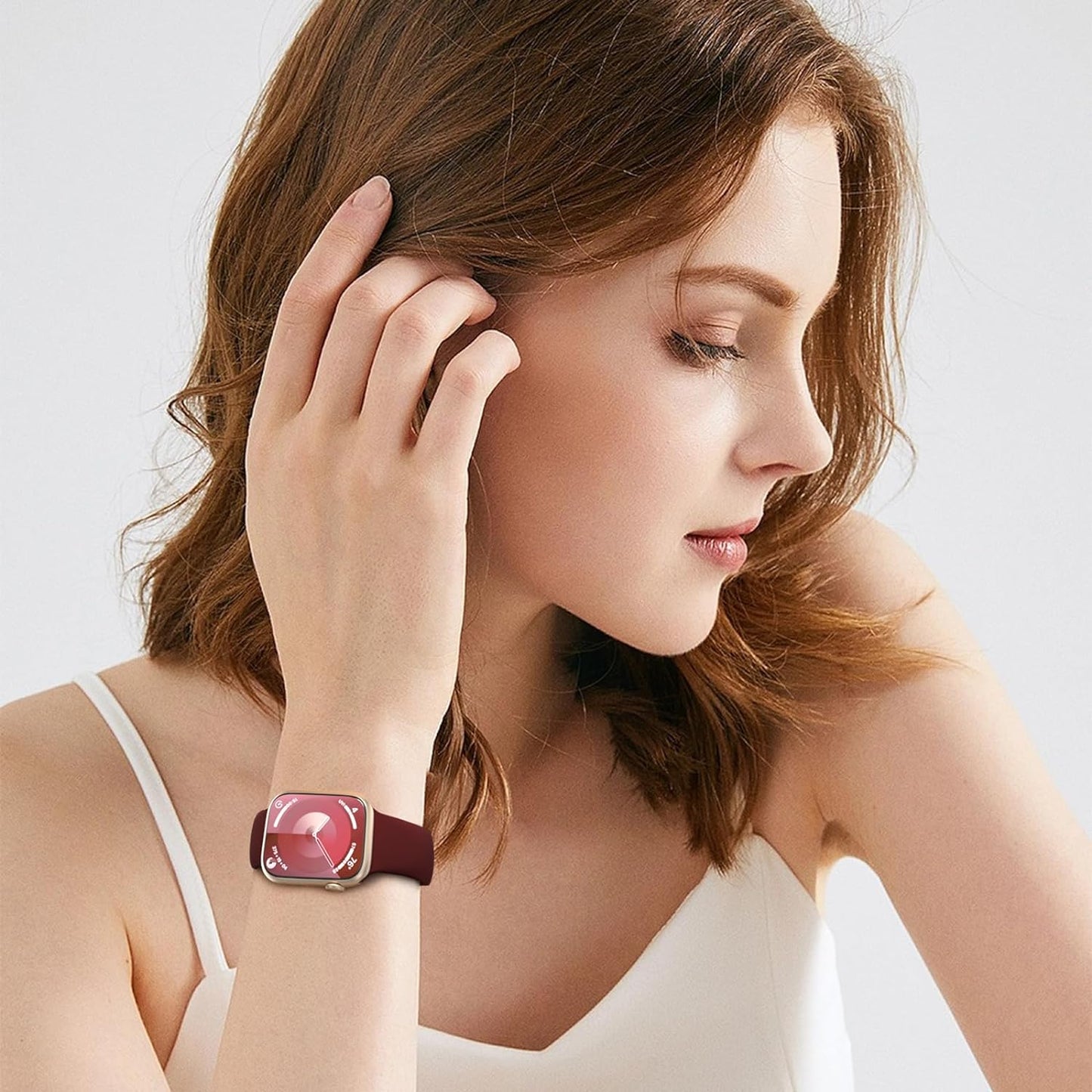 Sport Band Compatible with Apple Watch 38Mm 40Mm 41Mm 42Mm 44Mm 45Mm 46Mm 49Mm, Soft Silicone Replacement Strap Wristbands for Iwatch Series 10/9/8/7/6/5/4/3/2/1 Ultra SE Women Men, Wine Red