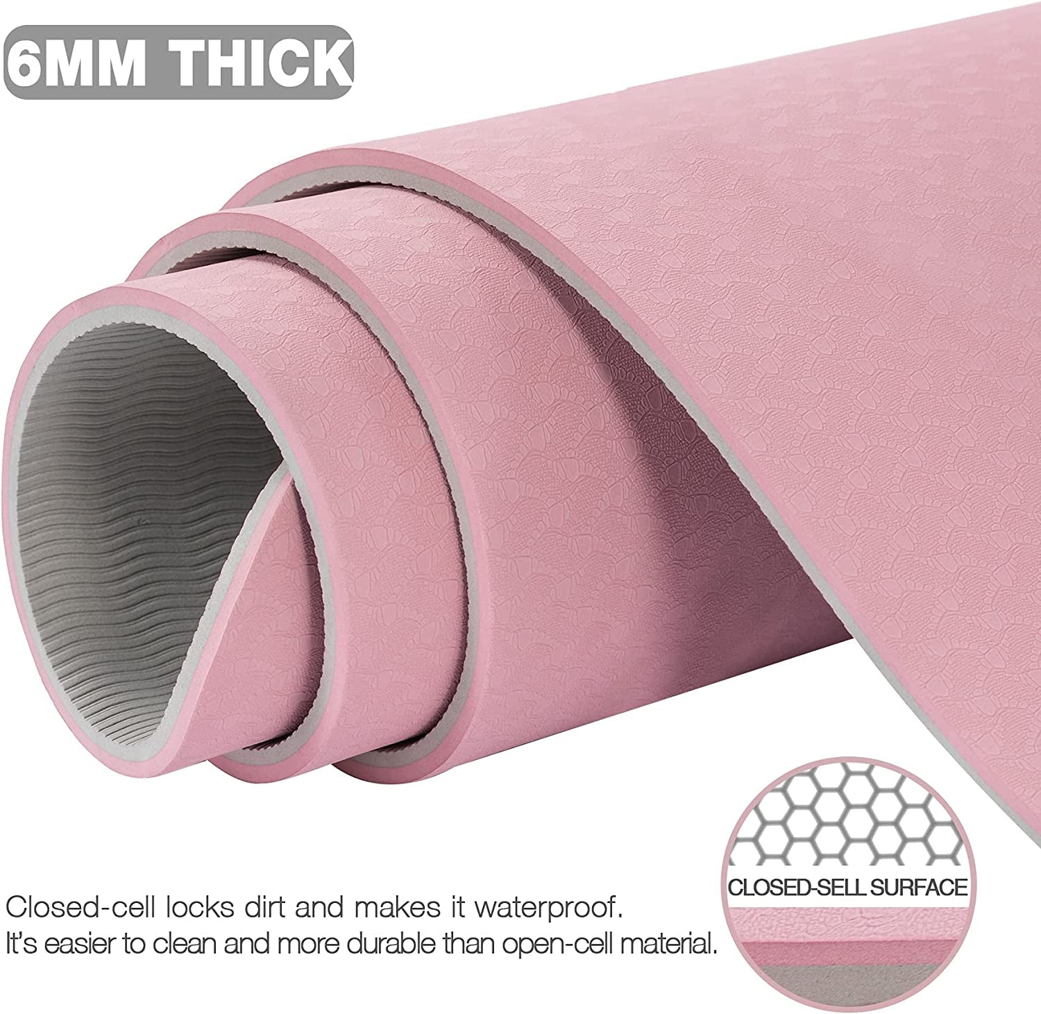 Large Yoga Mat for Men and Women 1/4 & 2/5 Inch Extra Thick TPE Fitness Mat for Home Gym Workout, Non-Slip, Eco Friendly Exercise Mat for Yoga, Pilates, Stretching, Meditation