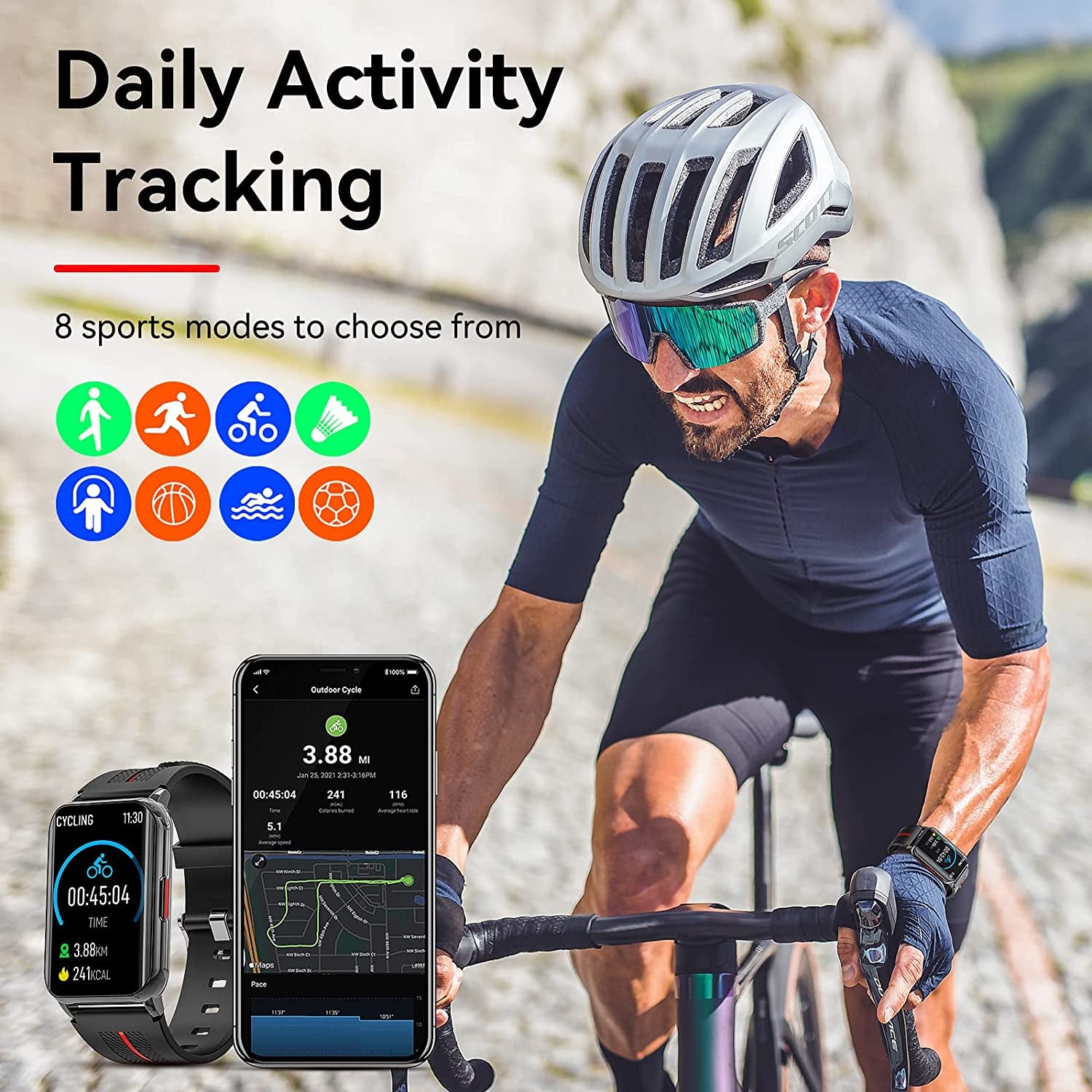 Smart Watch for Android Ios Phones,1.57 Inch Full Touch Screen Fitness Tracker with Heart Rate & Blood Oxygen Monitoring IP68 Waterproof Smart Watches for Men Women (Black)
