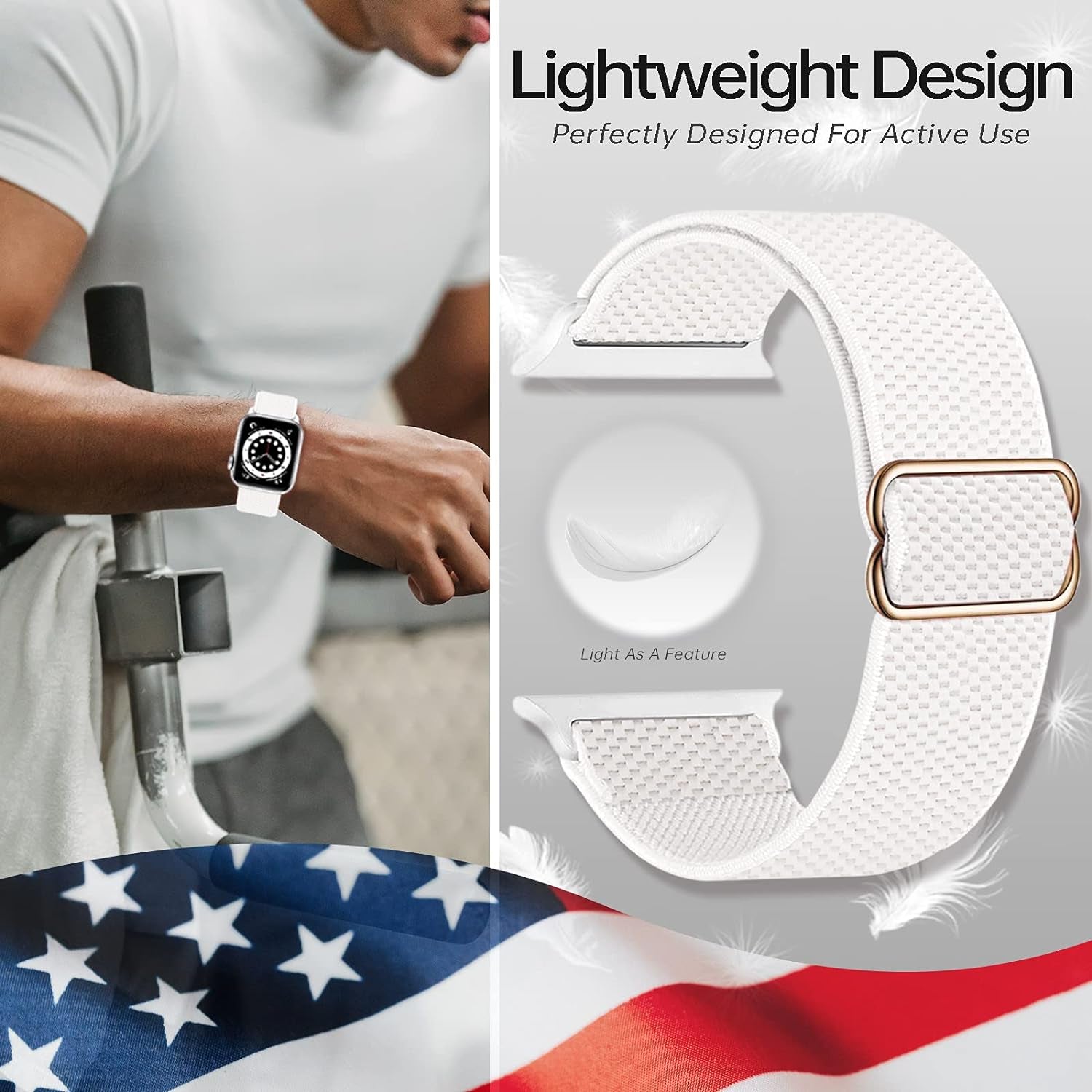 Stretchy Nylon Band Compatible with Apple Watch Band for Iwatch Series 7/6/5/4/3/2/1/SE, Adjustable Sport Solo Loop Elastic Strap for Women Men, 38Mm/40Mm/41Mm, White