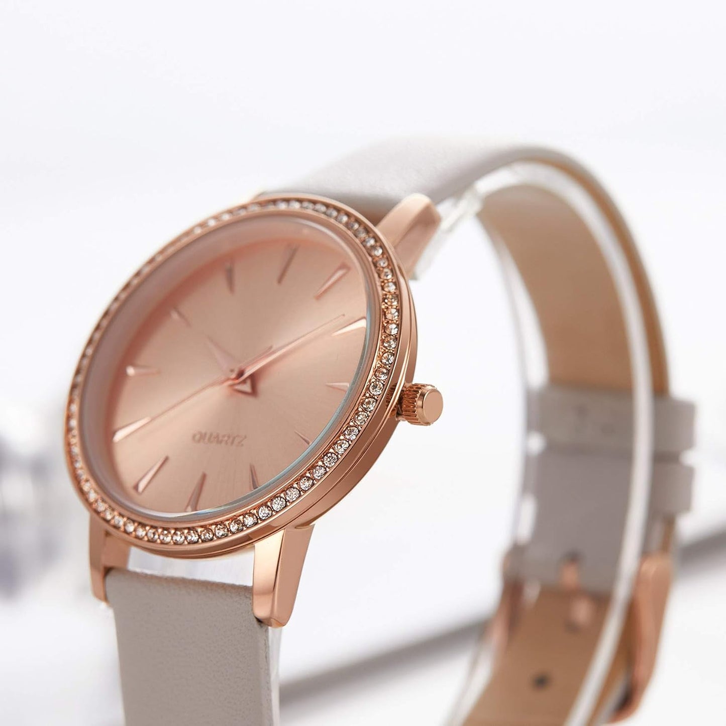 Women'S Watches with Stainless Steel Square round Dial Quartz Watch with Satin Genuine Leather Strap Elegant Minimalist Waterproof