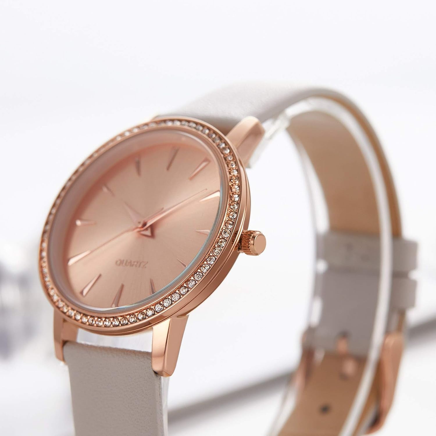 Women'S Watches with Stainless Steel Square round Dial Quartz Watch with Satin Genuine Leather Strap Elegant Minimalist Waterproof