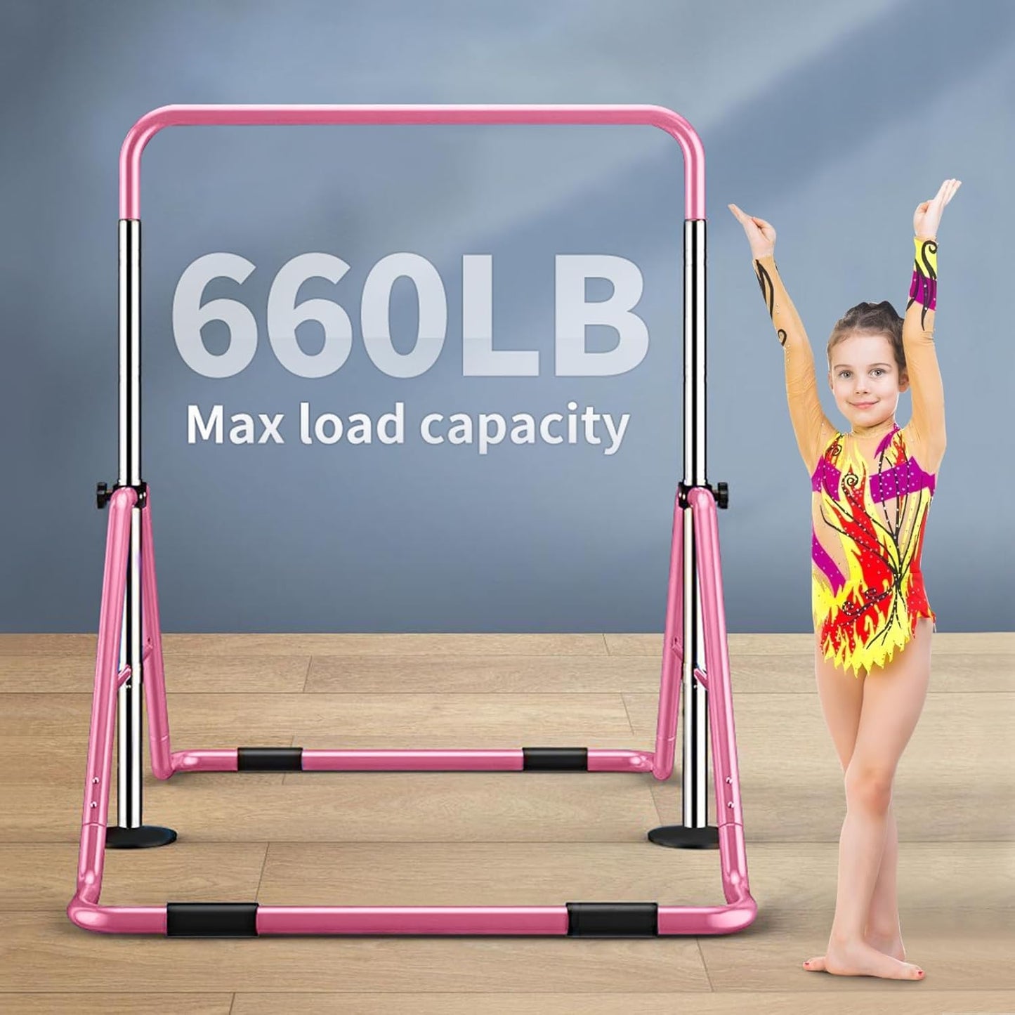 Gymnastics Bars Kids Kip Training Bars for Home, Folding Horizontal Bars with Adjustable Height, Practice Bar Gymnastic for Kids, Child, Girls, Boys (Pink Pro)
