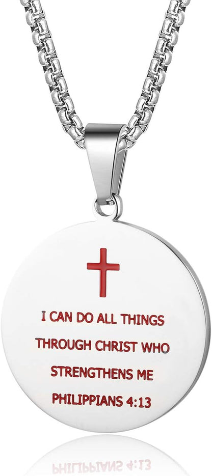 Baseball Athletes Jersey Number 0-99 Cross Pendant Necklace for Boys Girls Women Men 24 Inch (22"+2" Adjustable) Stainless Steel Chain Philippians 4:13 on Back I CAN DO All Things