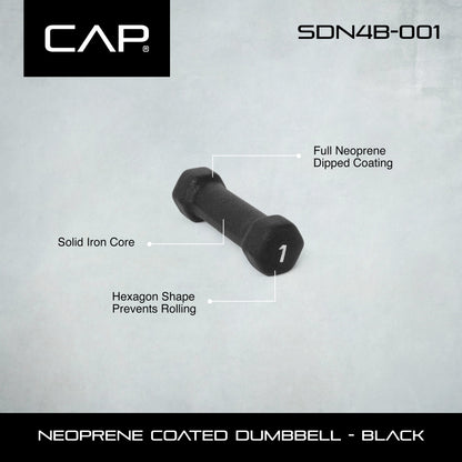 Barbell, 1Lb Black Neoprene Dumbbell, Single