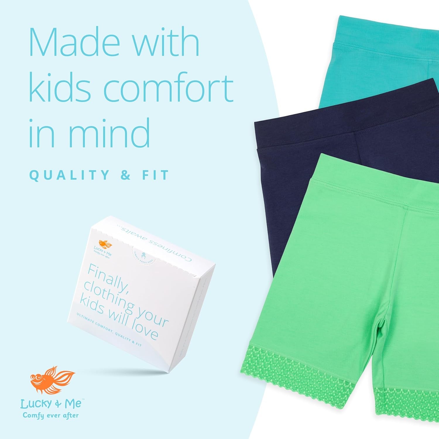 Girls Bike Shorts, Super Soft Cotton Modal Blend with Lace Trim, Jada 3 Pack