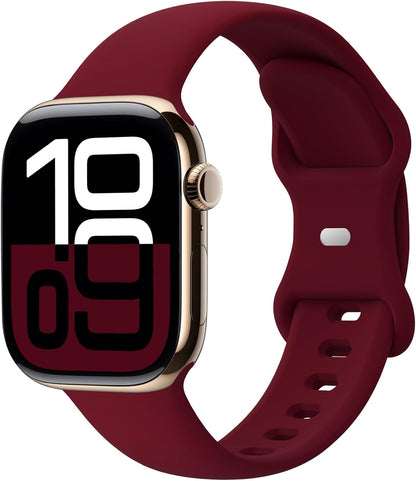 Sport Band Compatible with Apple Watch 38Mm 40Mm 41Mm 42Mm 44Mm 45Mm 46Mm 49Mm, Soft Silicone Replacement Strap Wristbands for Iwatch Series 10/9/8/7/6/5/4/3/2/1 Ultra SE Women Men, Wine Red